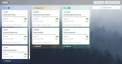 React Kanban Board - Sistema de gestión de tareas